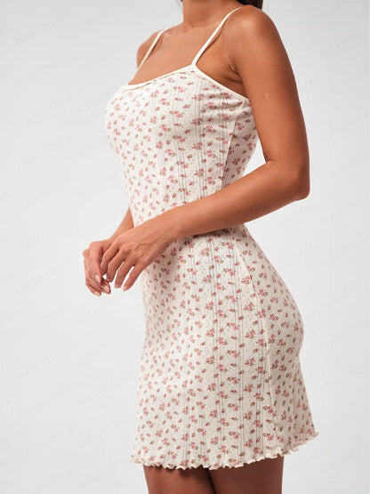 Slim Floral Spaghetti Loungewear MIni Nightdress