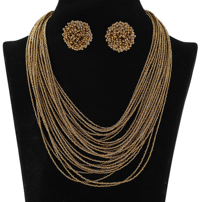 Bohemian Layered Bead Necklace and Earring Set Vintage Style Women's Jewelry