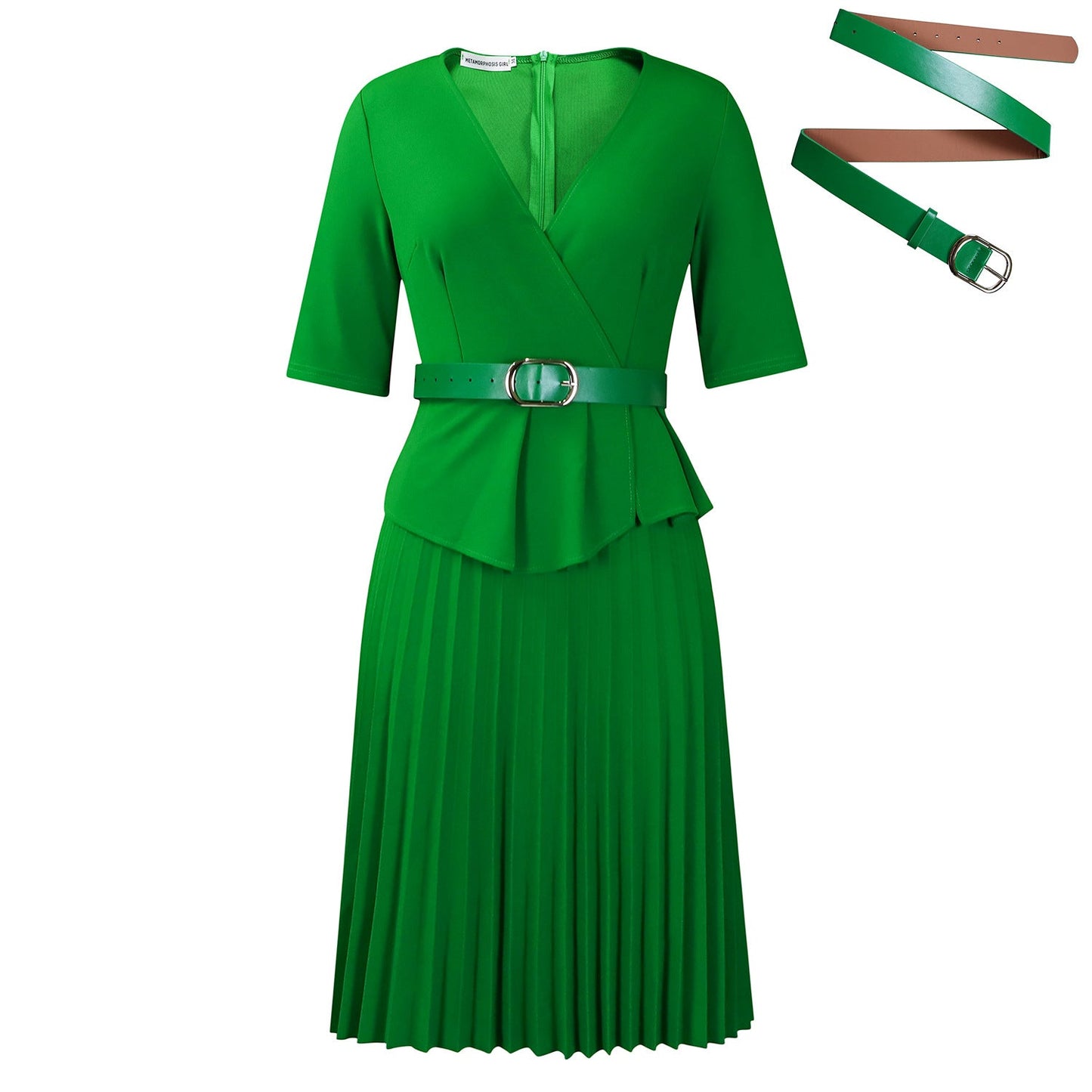 Elegant A-Line V-Neck Dress With Belt