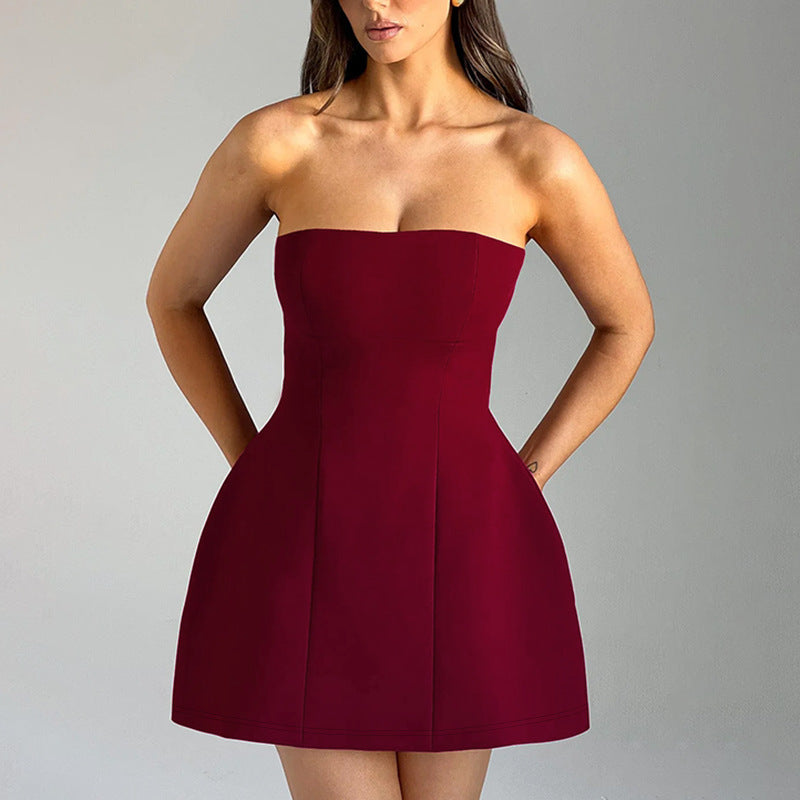 Strapless A-Line Mini Dress Casual Chic Women's Dress