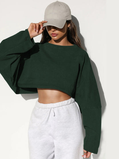 Casual Solid Color Crop Sweatshirt for Women