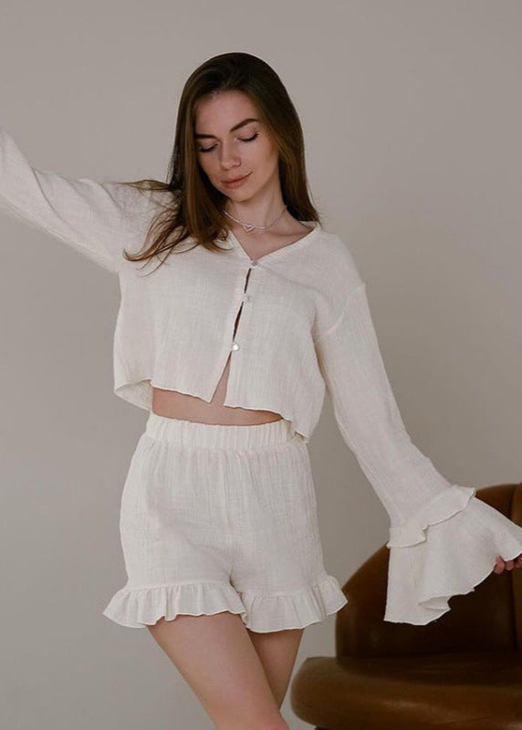 Cotton Lounge Set With Ruffled Details