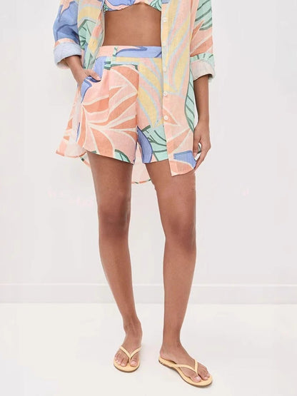 Elegant Loose Linen Shirt Set with Long Sleeves