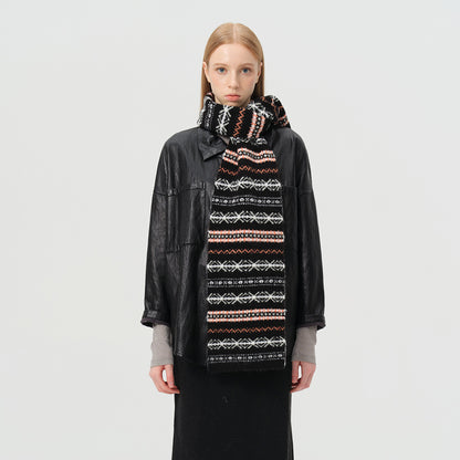 Handmade Fair Isle Vintage Pattern Wool Blend Scarf for Women