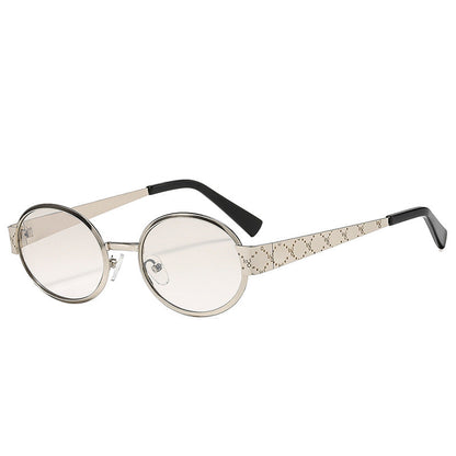 Trendy Metal Oval Sunglasses Stylish UV400 Protection