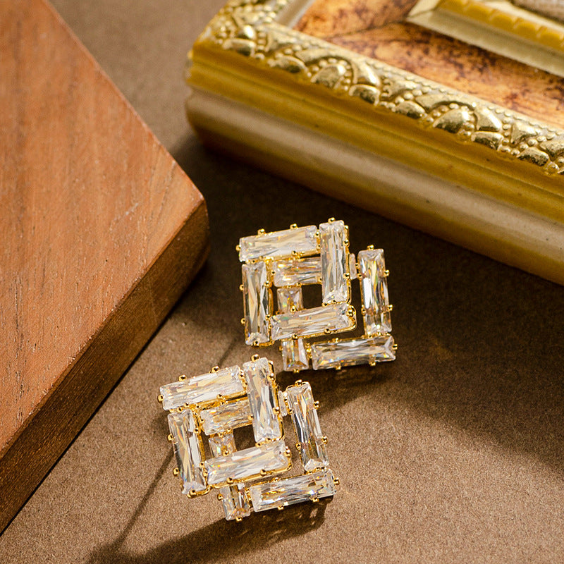 Geometric Crystal Zircon Stud Earrings For Women