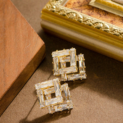 Geometric Crystal Zircon Stud Earrings For Women