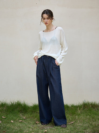 High-Waisted Casual Straight Pants with Tie Detail