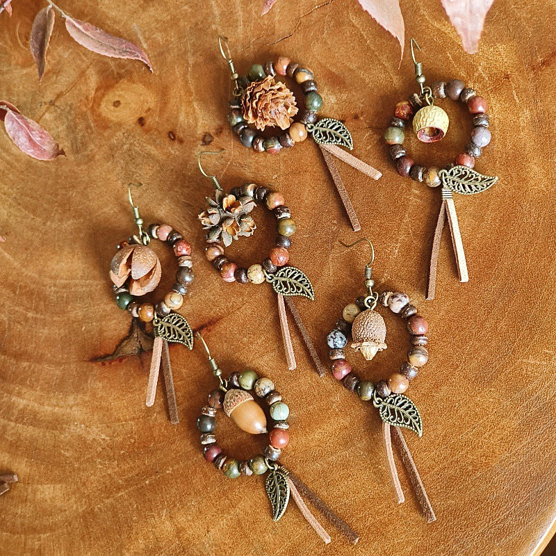 Bohemian Tassel Earrings Handmade with Dried Fruits