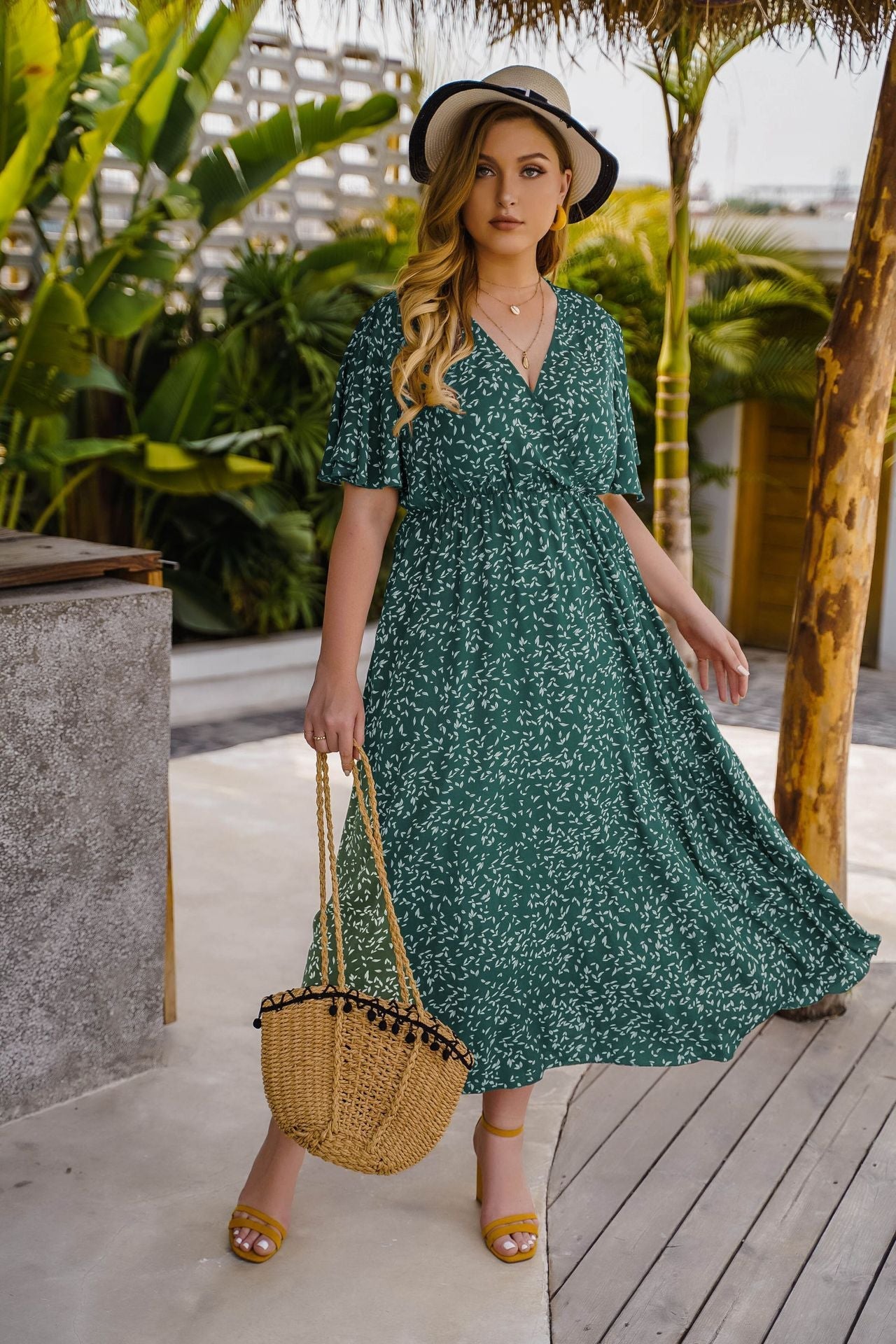 Summer V-Neck High-Waist Maxi Dress For Plus Size