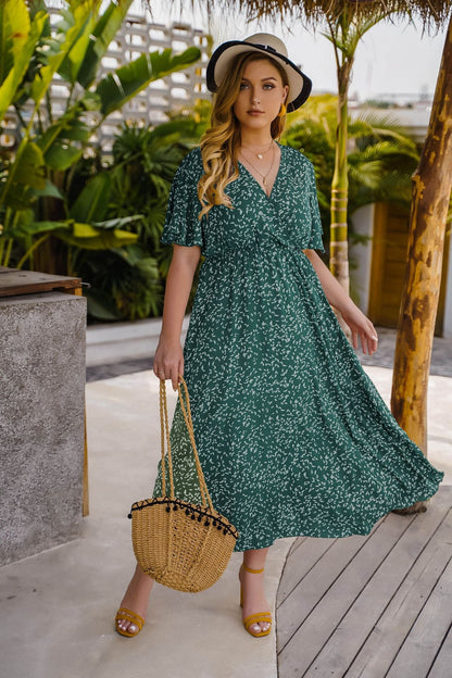 Summer V-Neck High-Waist Maxi Dress For Plus Size