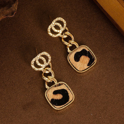 Natural Horse Hair Leopard Print Earrings Luxury Fashion Accessories