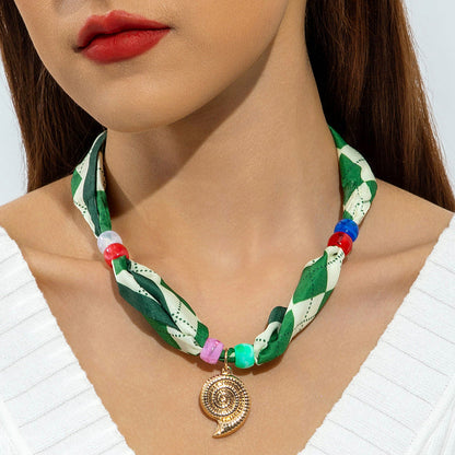 Chic Long Pendant Silk Scarf Necklace With Pearls