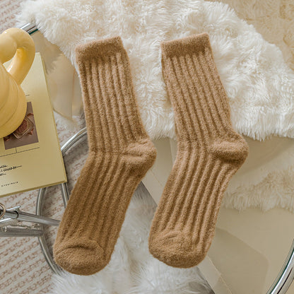 Solid Color Thicken Cashmere Plush Crew Socks
