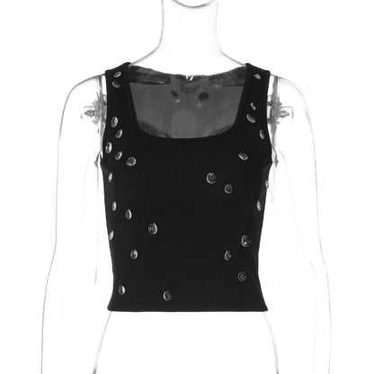Trendy Sexy Cropped U-Neck Tank Top with Beading