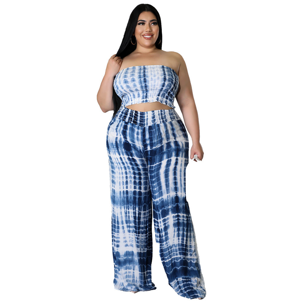 Stylish Tie-Dye Print Two-Piece Set With Sleeveless Top And Long Pants