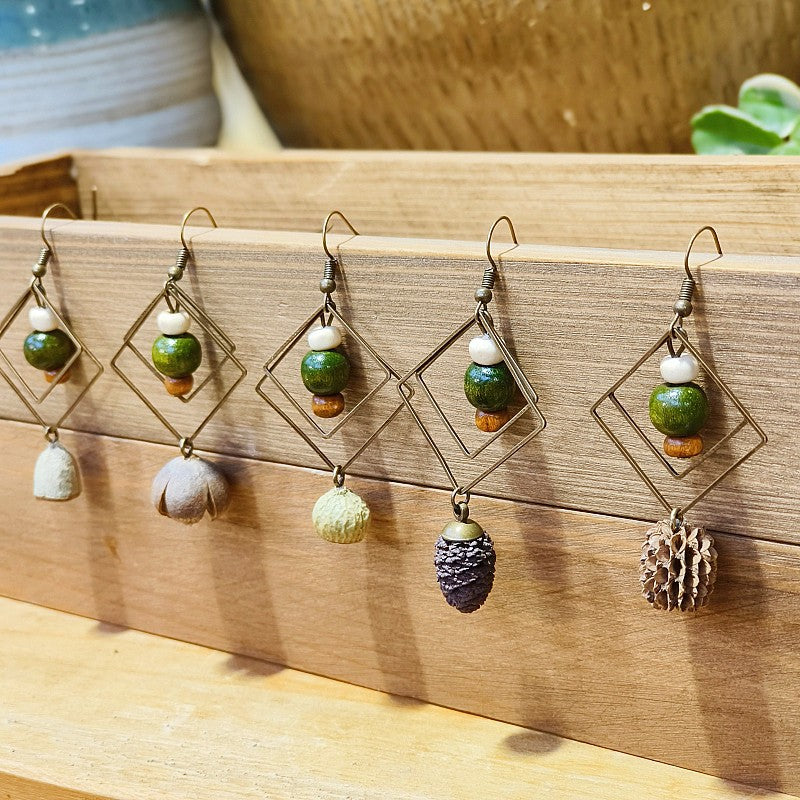 Geometric Plant-Inspired Wooden Earrings