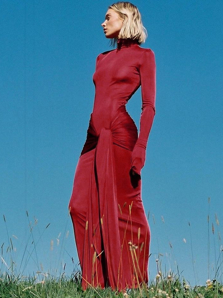 Elegant High Neck Long Sleeve Bodycon Dress