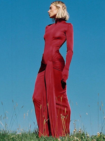 Elegant High Neck Long Sleeve Bodycon Dress