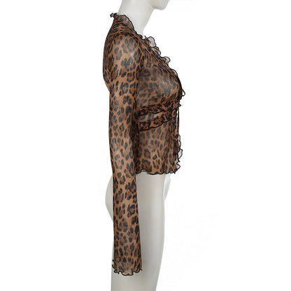 Irregular String Leopard Print Sexy Top