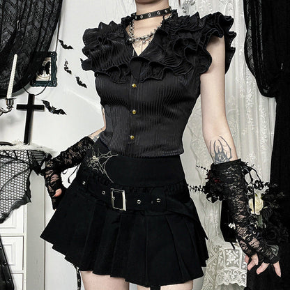 High-Waisted Black Pleated Mini Skirt for Edgy Style