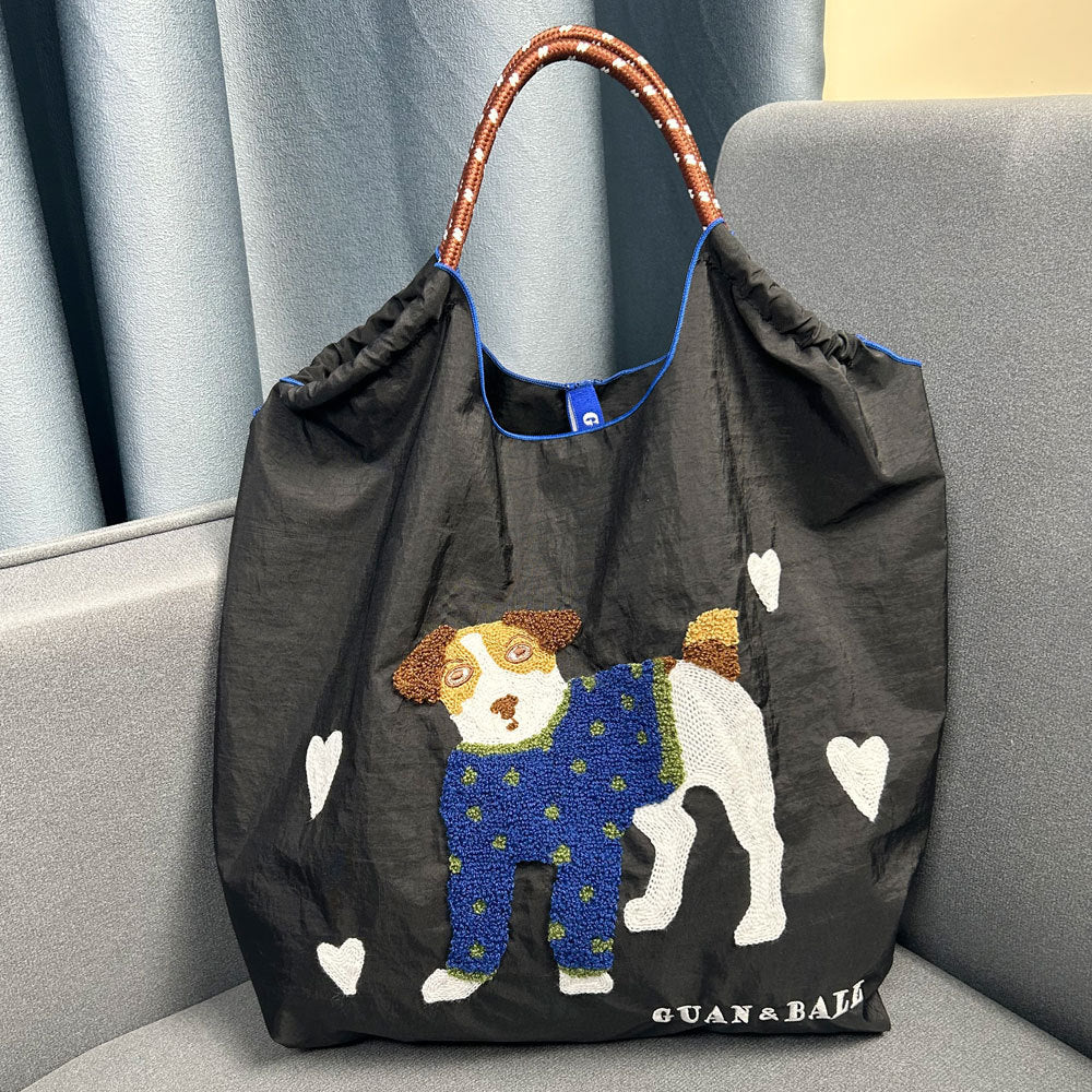 Plush Dog Embroidered Largr Capacity Shopping Bga