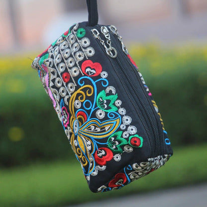 Ethnic Bag Fashion Fabric Coin Purse Embroidered Multi-Layer Zipper Bag Clutch Bag
