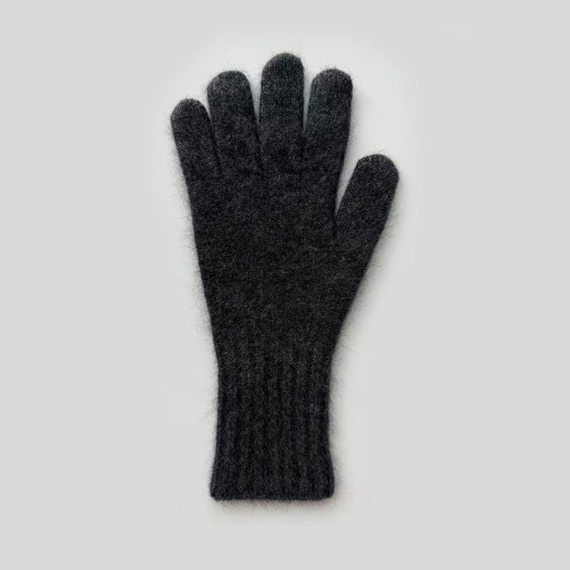 Raccoon Fur Knitted Touchscreen Gloves Stylish Long Warm Five-Finger Winter Gloves