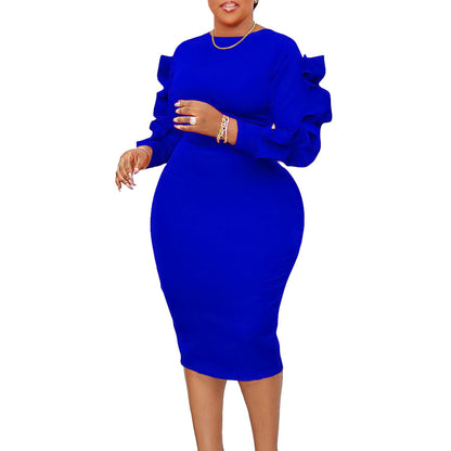 Elegant Plus Size Long Sleeve Dress In Solid Colors