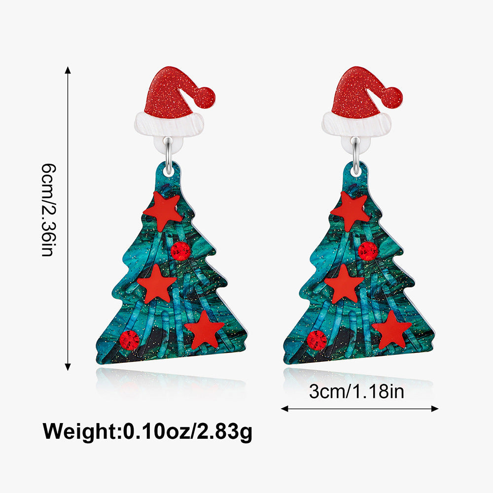 Stylish Hollow Rhinestone Christmas Tree Dangle Earrings