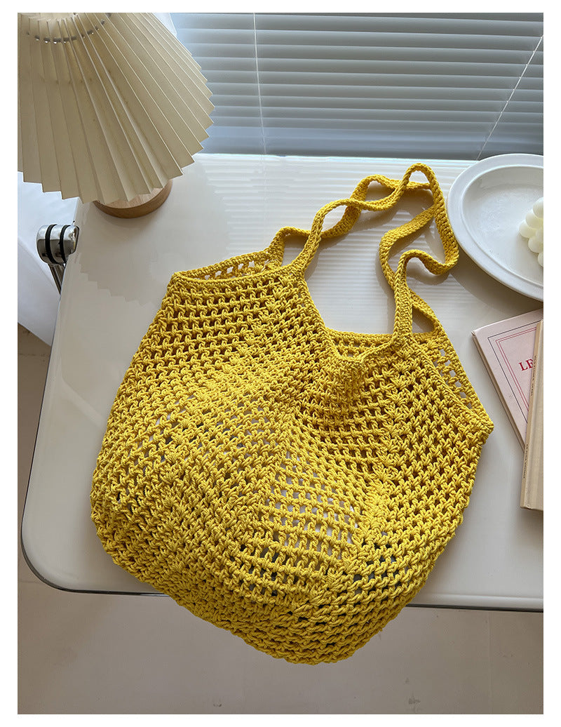 Solid Color Hollow Out Simple Beach Shoulder Bag