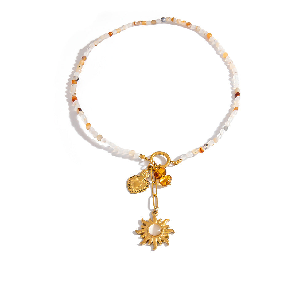 Floral Sun Pendant Stainless Steel Necklace Trendy Casual Choker