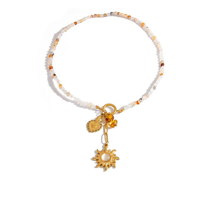 Floral Sun Pendant Stainless Steel Necklace Trendy Casual Choker