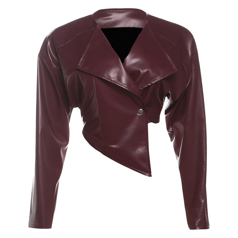Trendy Casual Cropped Pu Leather Jacket For Women