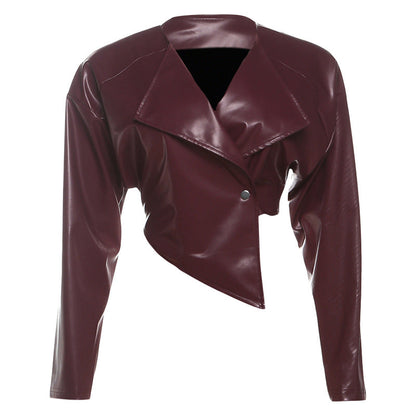 Trendy Casual Cropped Pu Leather Jacket For Women
