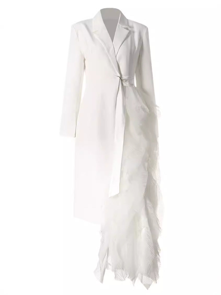 Asymmetrical Suit Dress With Tulle Details Elegant Maxi Coat