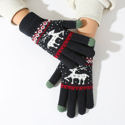 Touch Screen Cute Deer Fleece Lined Thermal Gloves for Men and Women