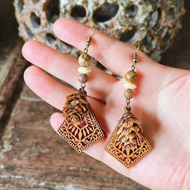 Geometric Bohemian Hollow Wood Earrings for Women