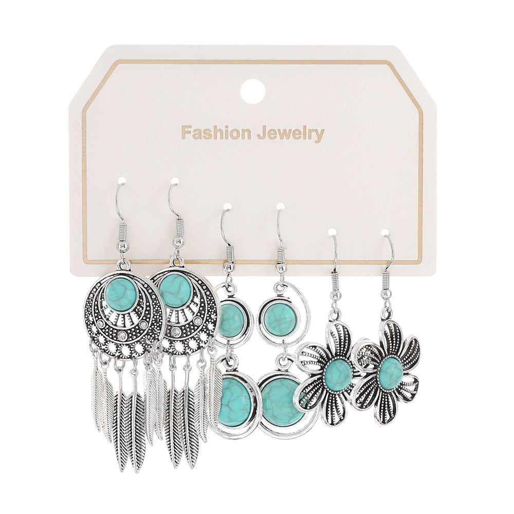 Bohemian Turquoise Tassel Earrings Vintage Alloy Jewelry