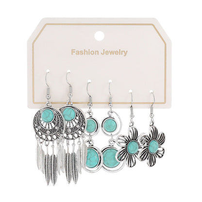 Bohemian Turquoise Tassel Earrings Vintage Alloy Jewelry