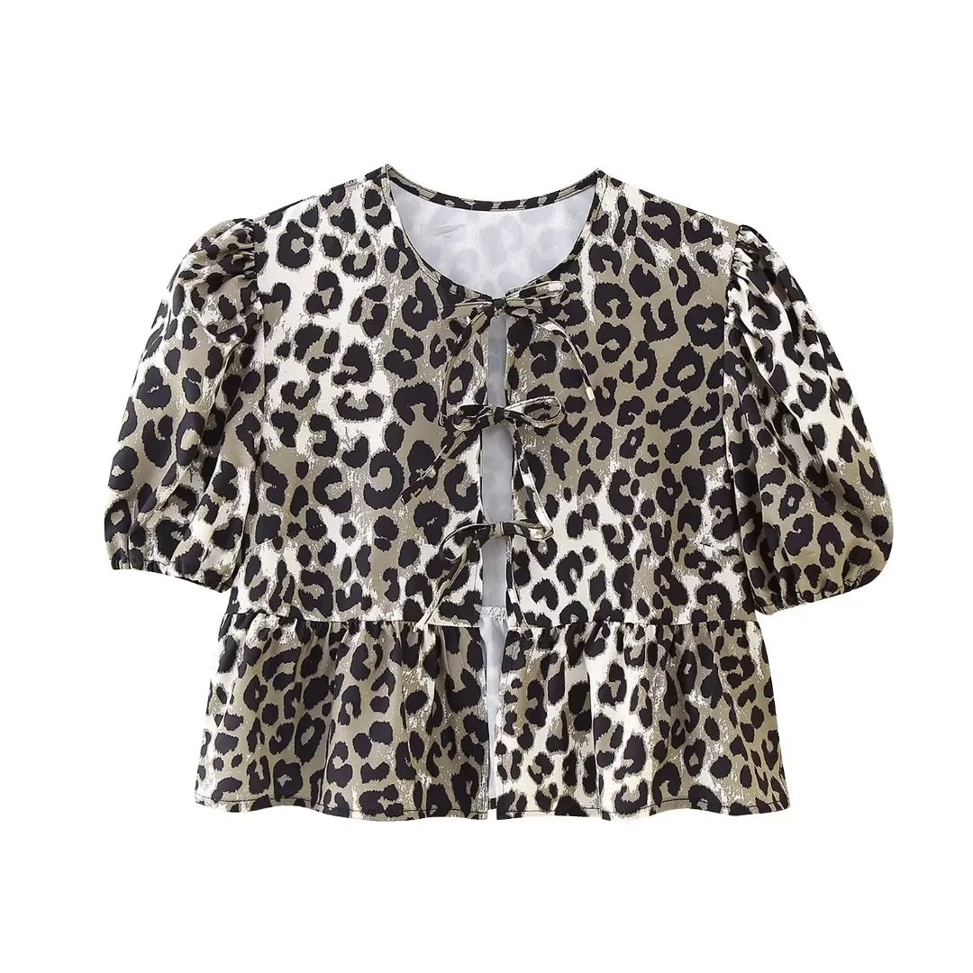 Cute Tie Front Round Neck Pullover Top