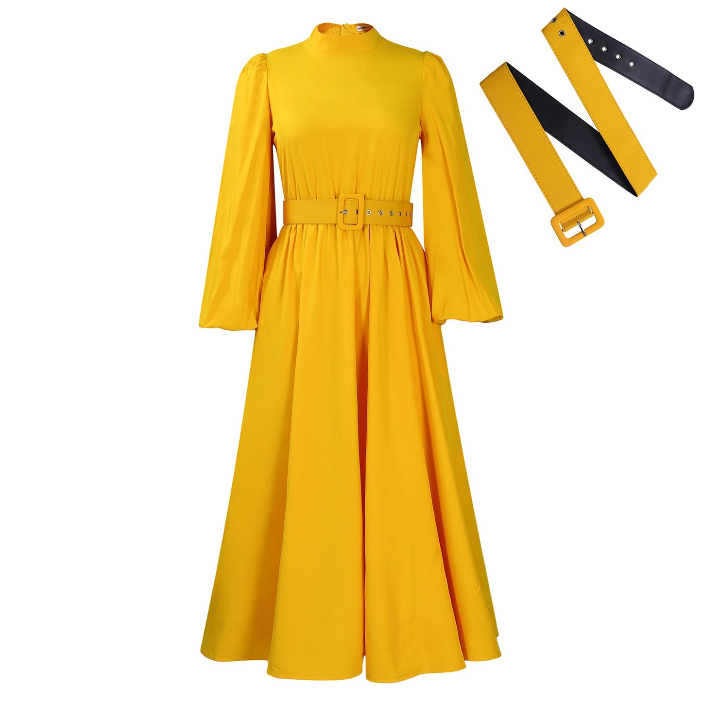 Elegant High Neck Long Sleeve Dress With Belt