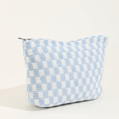 Plaid Color Block Lage Capacity Make Up Bag