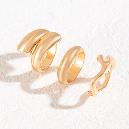 Chic Geometric Wave Ring Set - Stylish All-Season Ring