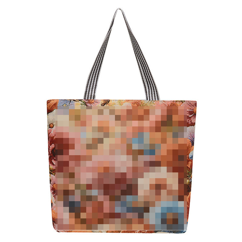 Cartoon Embroidered Canvas Tote Bag Stylish Soft Carryall