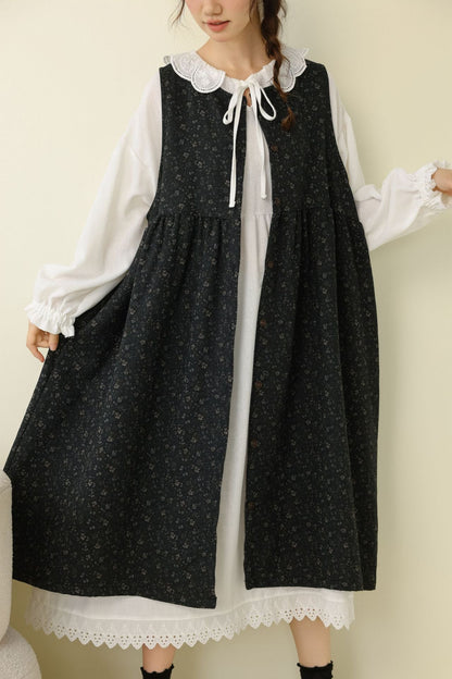 Vintage Floral Print Loose Maxi Dress