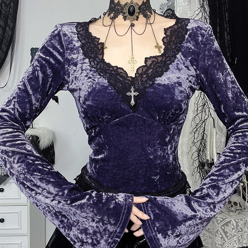 Seductive Velvet Long Sleeve T-Shirt for Women