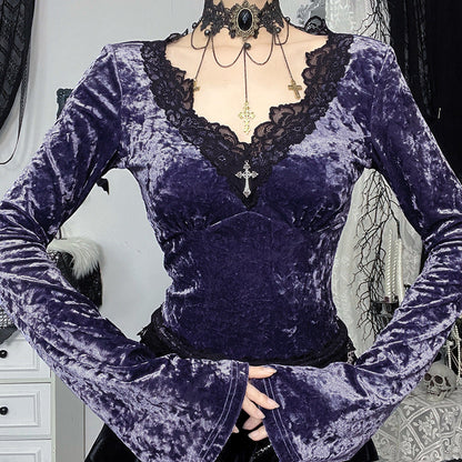 Seductive Velvet Long Sleeve T-Shirt for Women