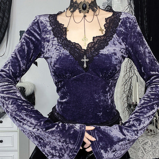 Seductive Velvet Long Sleeve T-Shirt for Women