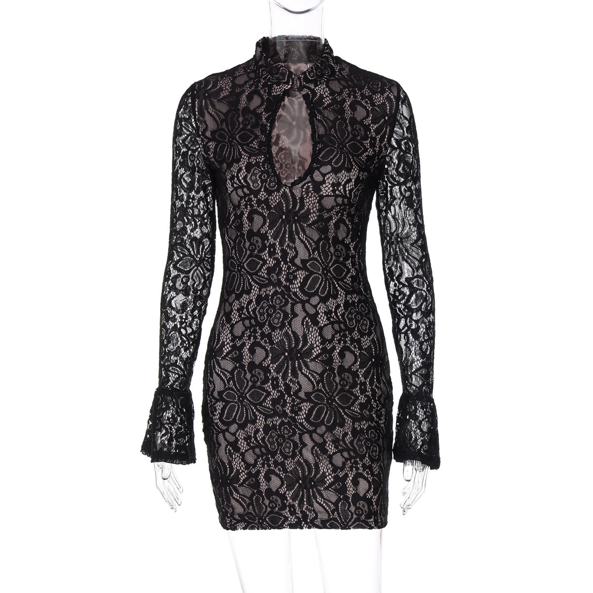 Fashion Sexy Lace Bodycon Bell Sleeve Dress